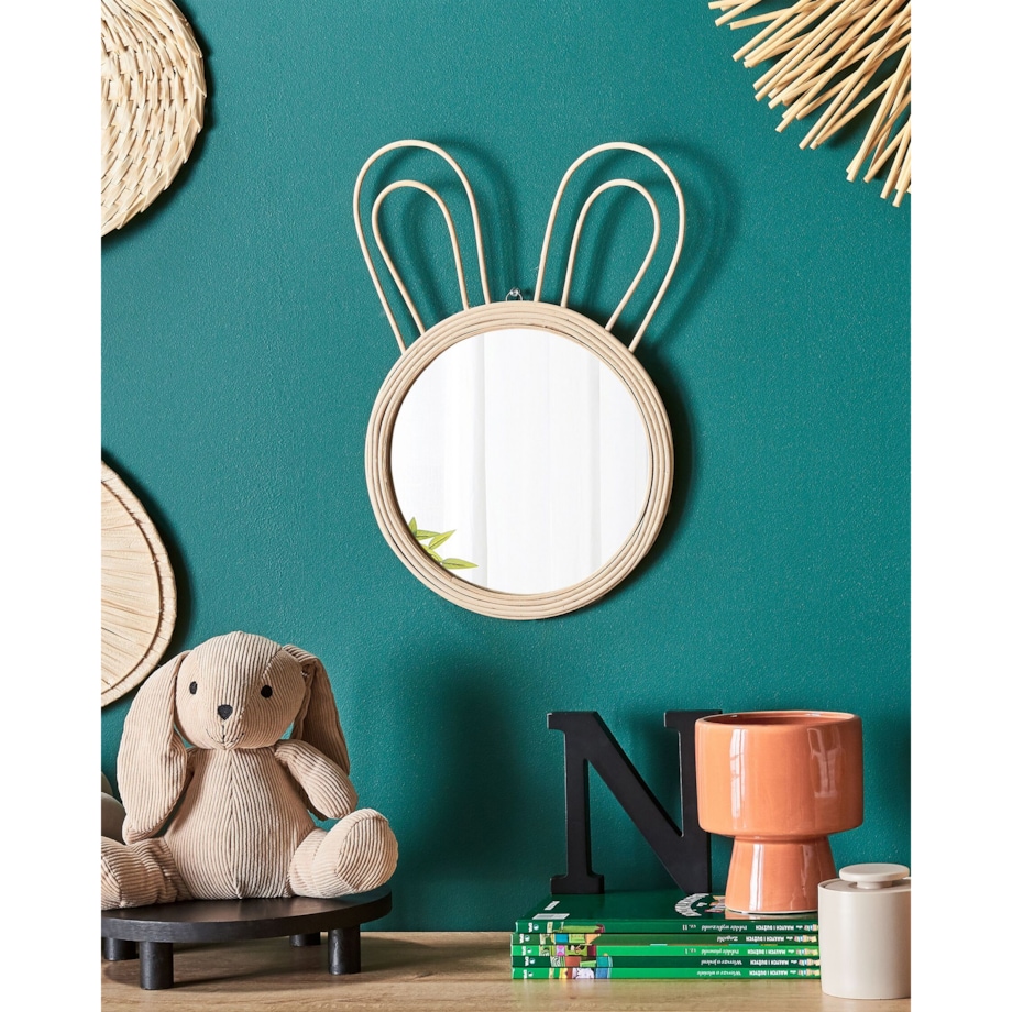 Rattanowe lustro ścienne królik ø 26 cm naturalne GOLONG