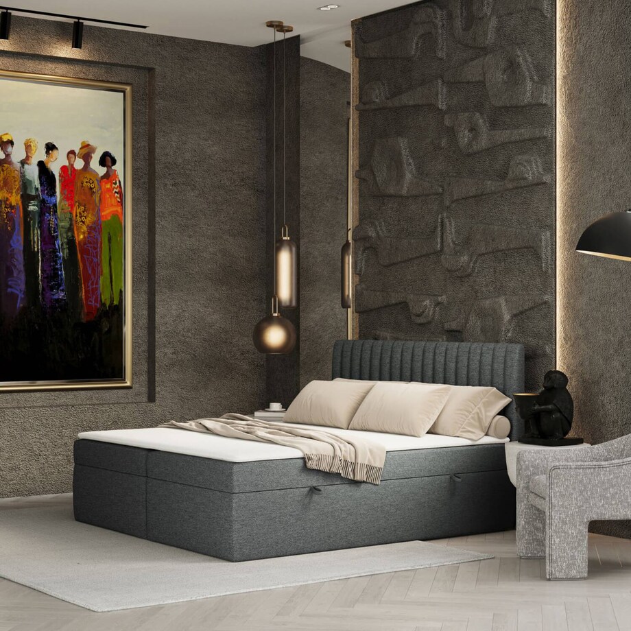 Łóżko tapicerowane MALDON 160x200 z pojemnikiem, Antracyt,  tkanina Megan 367