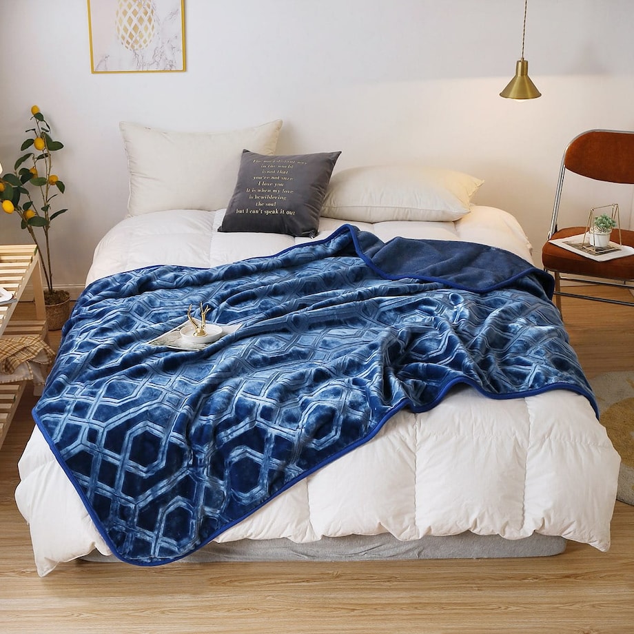 Gruby Granatowy Koc Akrylowy 160x200 VITO