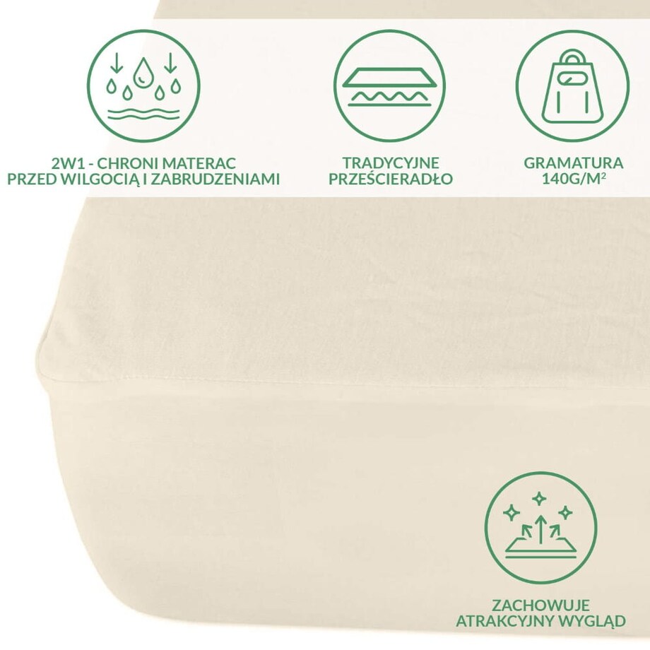 Prześcieradło ochronne wodoodporne z gumką 2w1, rozmiar 90x200 SMARTCEL kolor krem