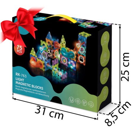 Klocki magnetyczne edukacyjne konstrukcyjne 3d Ricokids zestaw z naklejkami