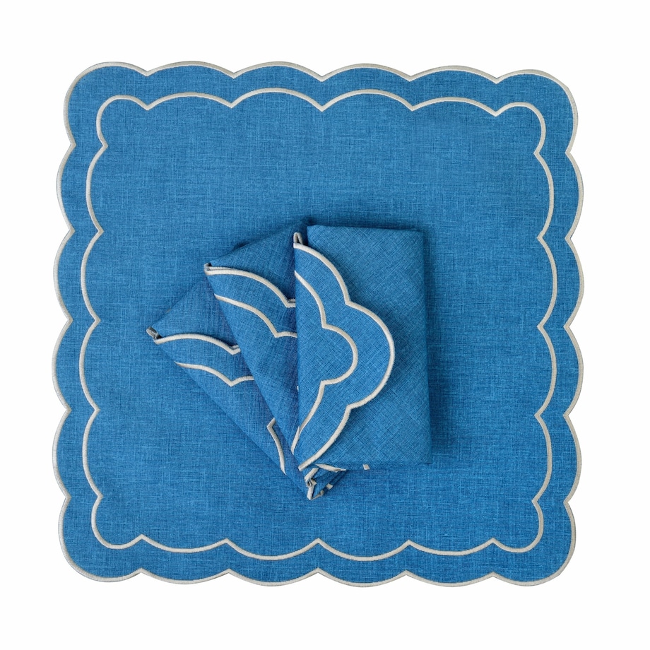 Haftowane serwetki o kwiatowym kształcie Blue Petali – komplet 6 szt.