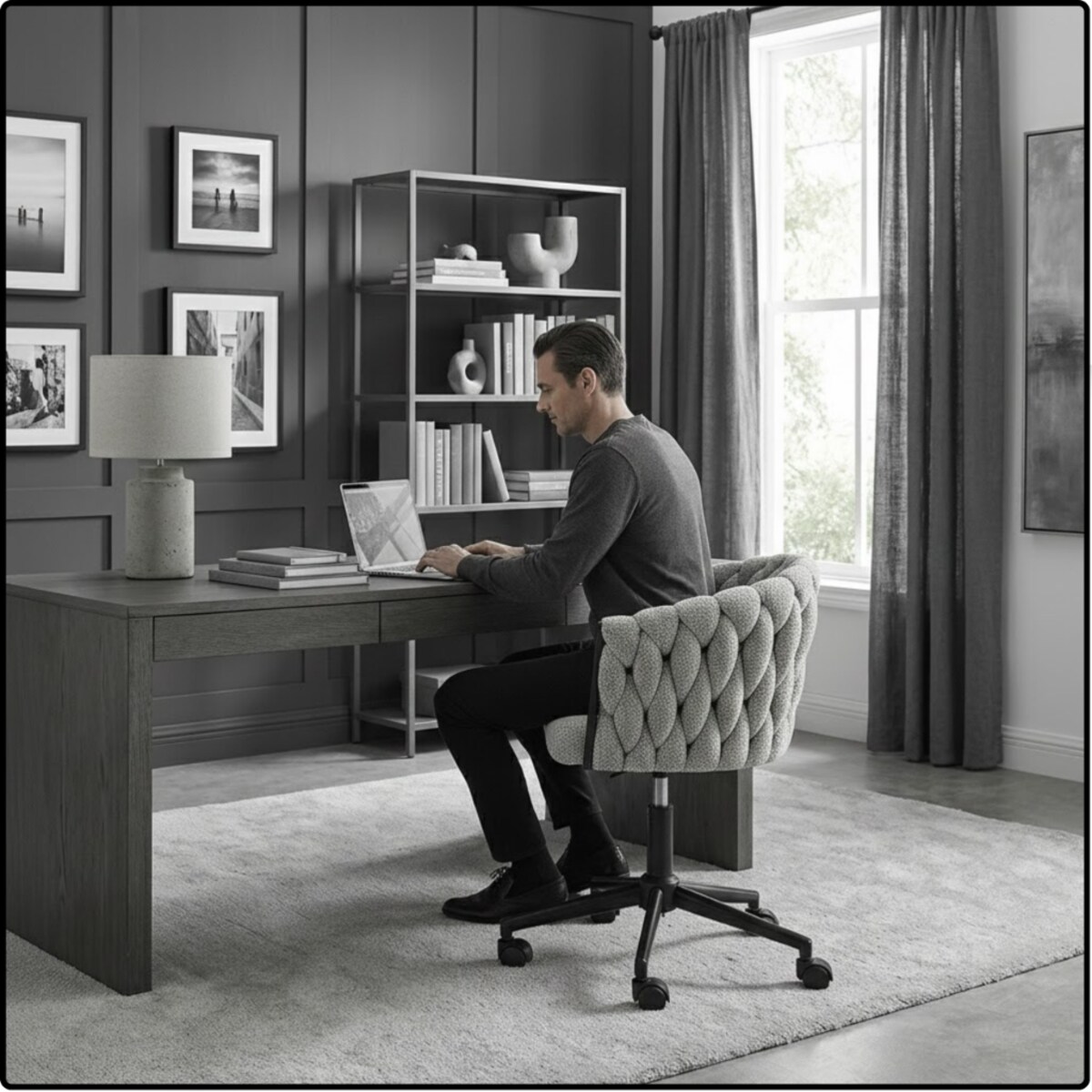 Fotel biurowy obrotowy krzesło biurowe wygodne do biurka regulowany szare tkanina