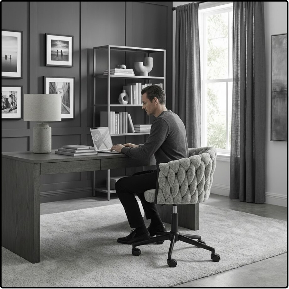 Fotel biurowy obrotowy krzesło biurowe wygodne do biurka regulowany szare tkanina