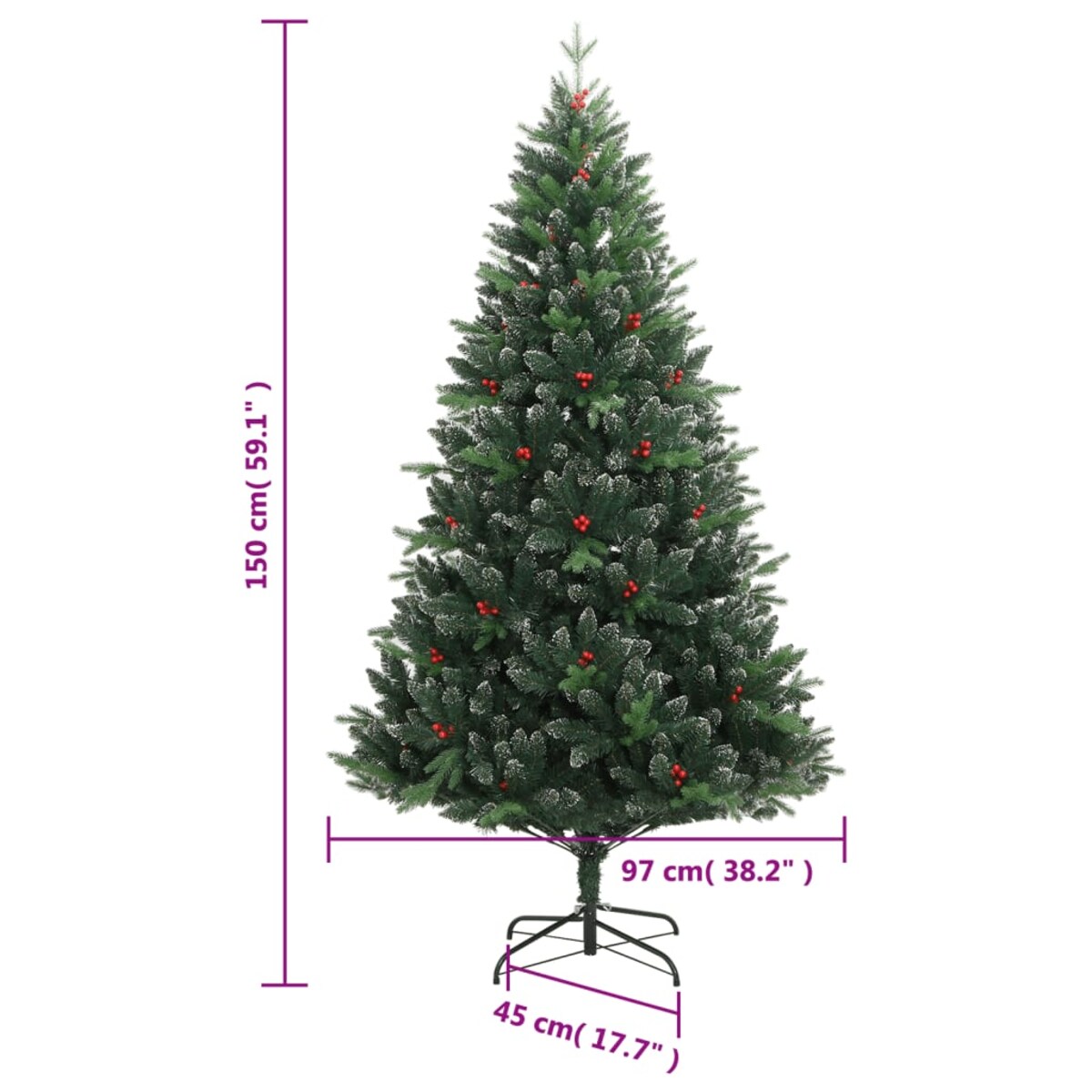 vidaXL Sztuczna choinka zawiasowa z czerwonymi jagodami, 150 cm