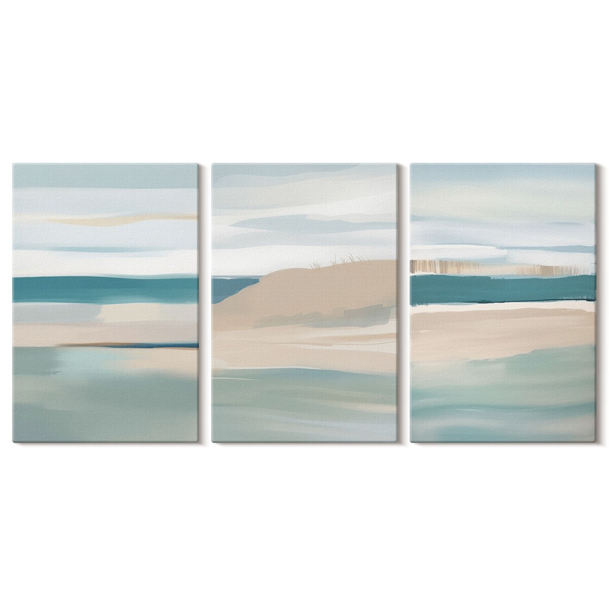 Zestaw 3 małych obrazów na płótnie - Abstrakcyjne niebieskie pejzaże - turkusowy