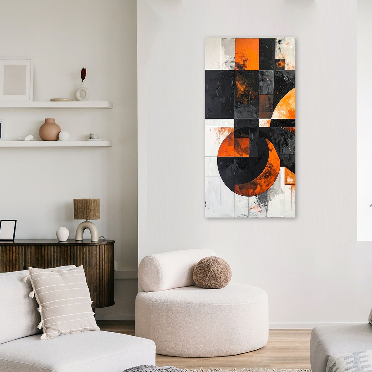 Obraz do salonu pokoju biura, Abstrakcja geometryczna czarno pomarańczowy
