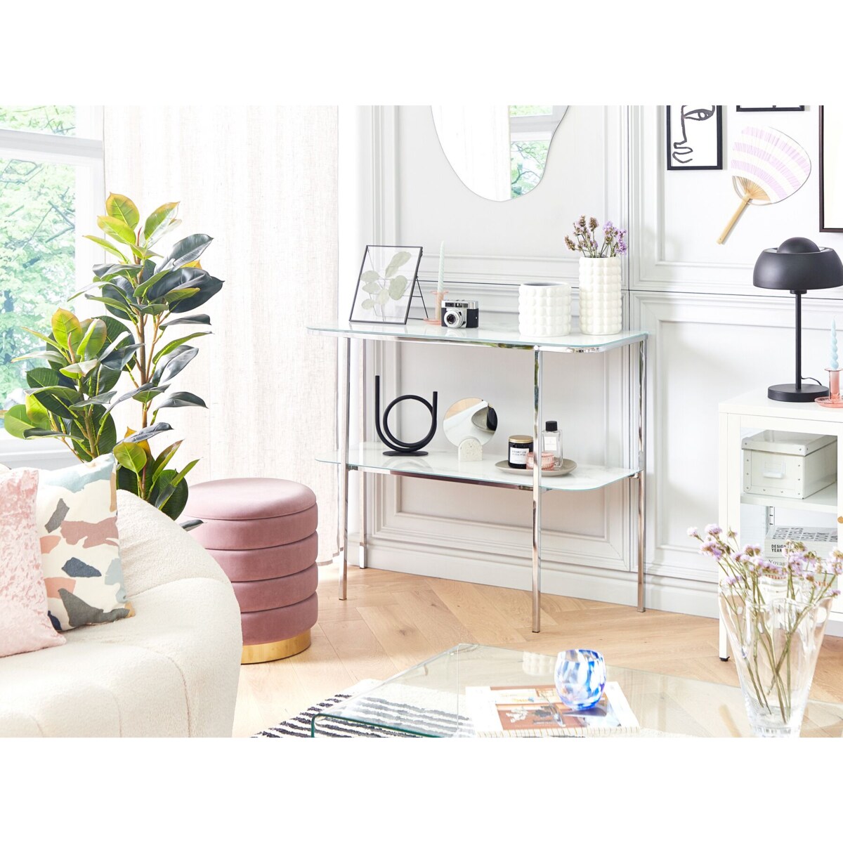 Konsola efekt marmuru biało-srebrna CALVERT