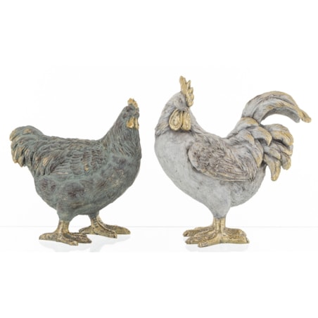 Dekoracja - para kogut i kura 21x9x19 i 18x9x15,5 cm PLOMFEE-2 szary