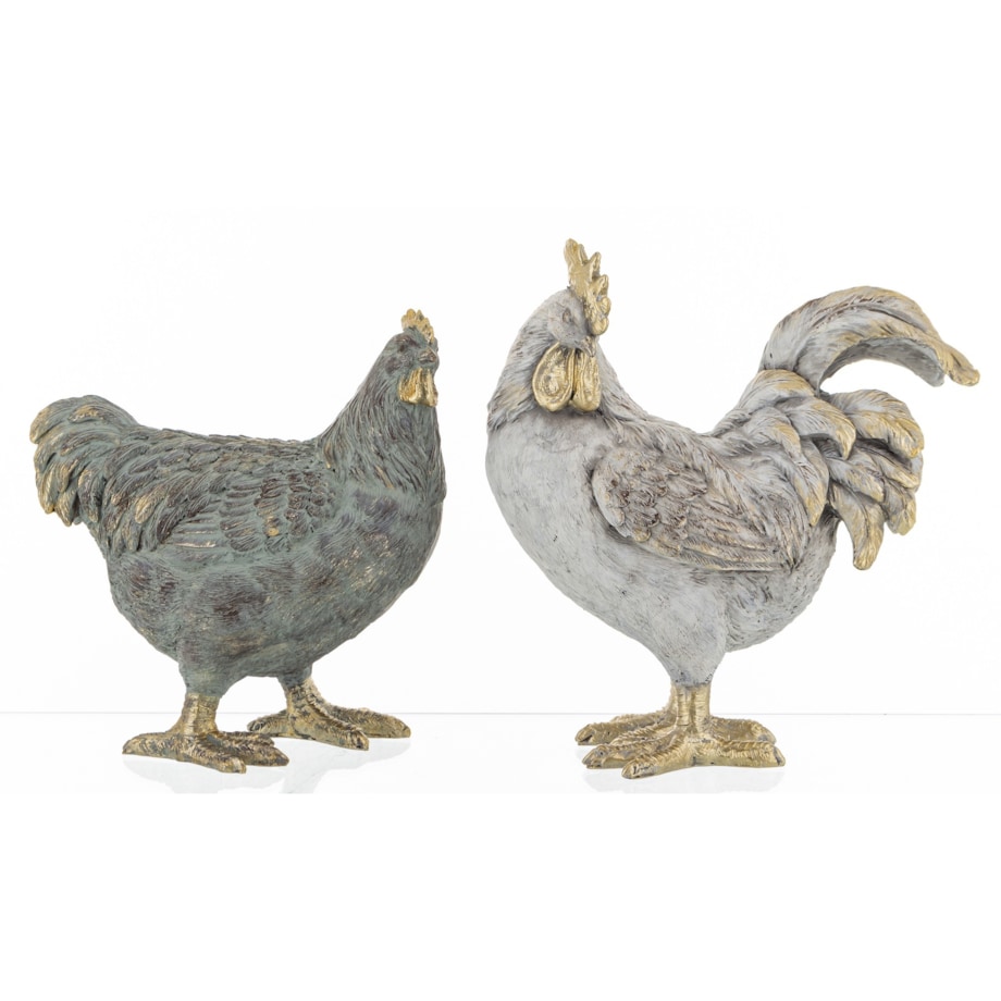 Dekoracja - para kogut i kura 21x9x19 i 18x9x15,5 cm PLOMFEE-2 szary