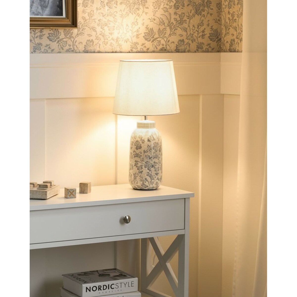 Lampa stołowa LEMPA Ceramika Biały/ niebieski