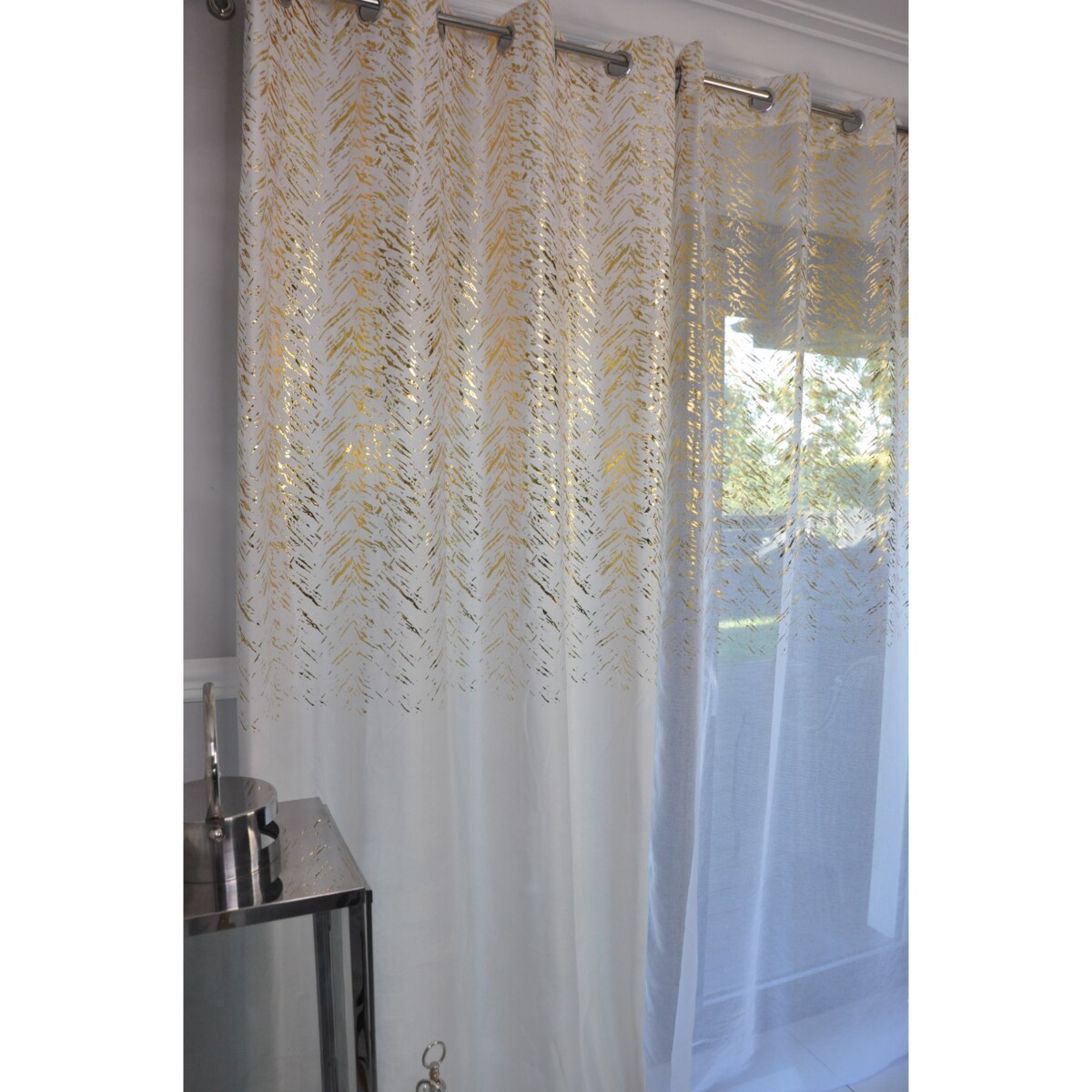 zasłona welurowa "velvet glow" złoty print 140x250 cm przelotki biała