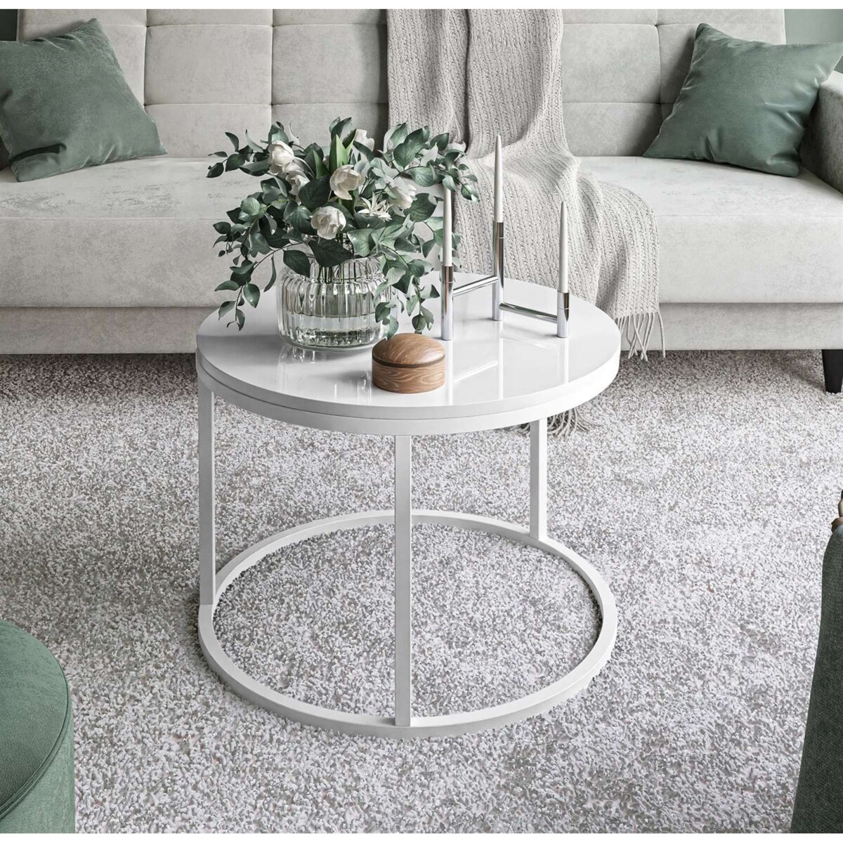 Okrągły stolik kawowy CIRI biały połysk