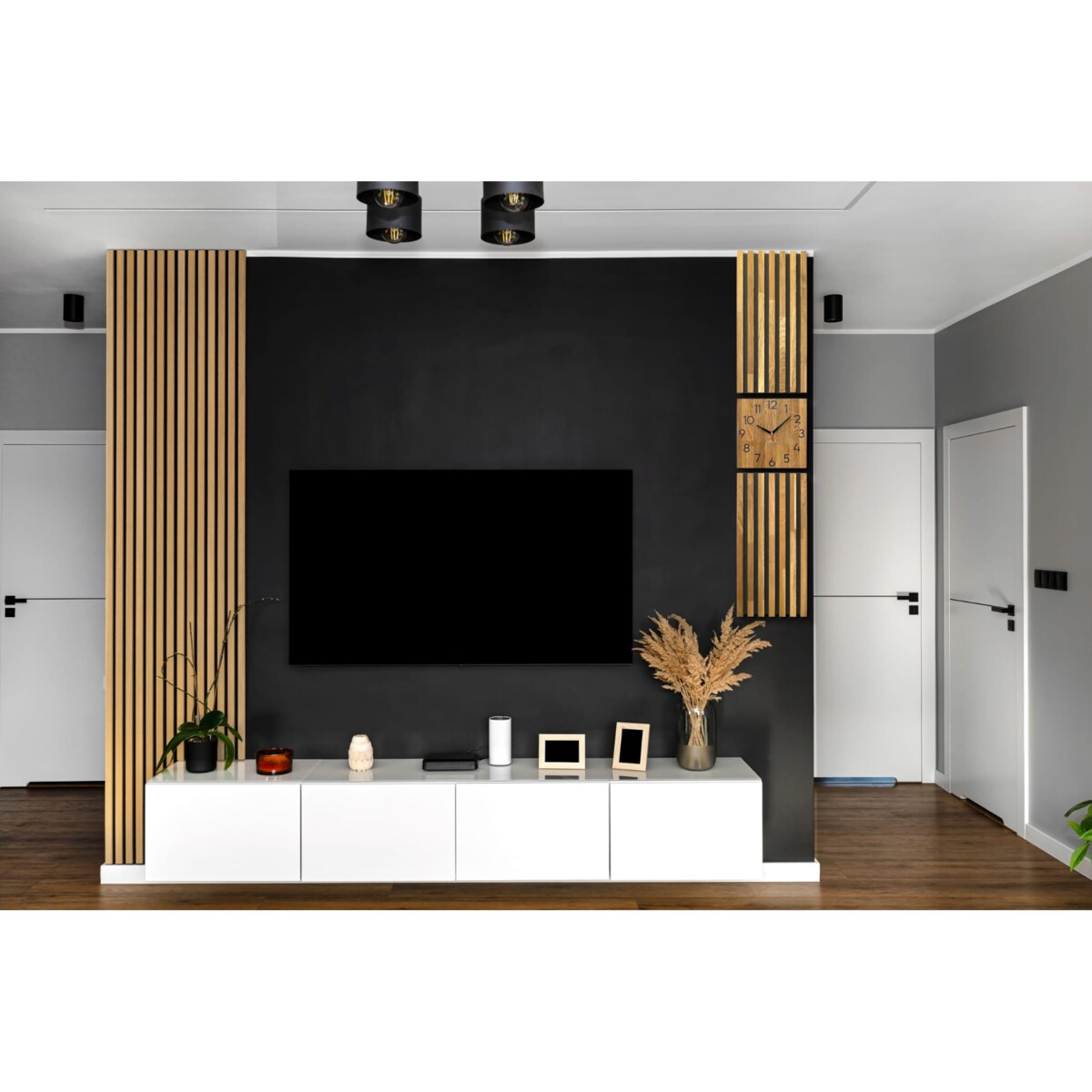 Dębowy panel Zegar w Lamelach 155x30cm