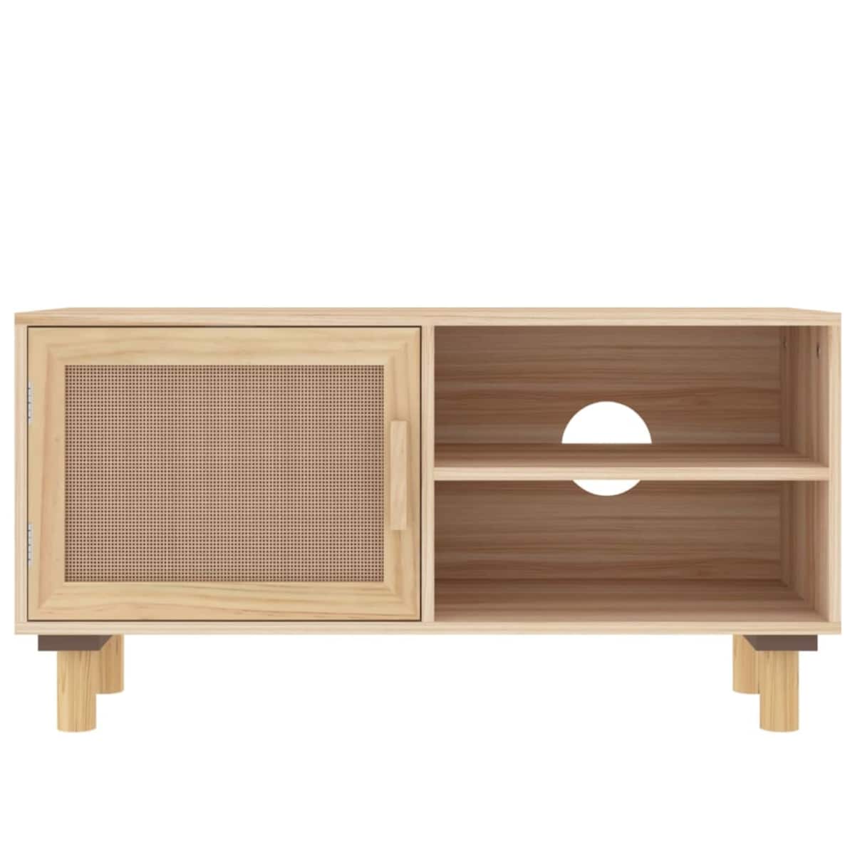 vidaXL Stolik pod TV, brązowy, 80x30x40 cm, drewno sosnowe i rattan