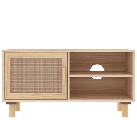vidaXL Stolik pod TV, brązowy, 80x30x40 cm, drewno sosnowe i rattan
