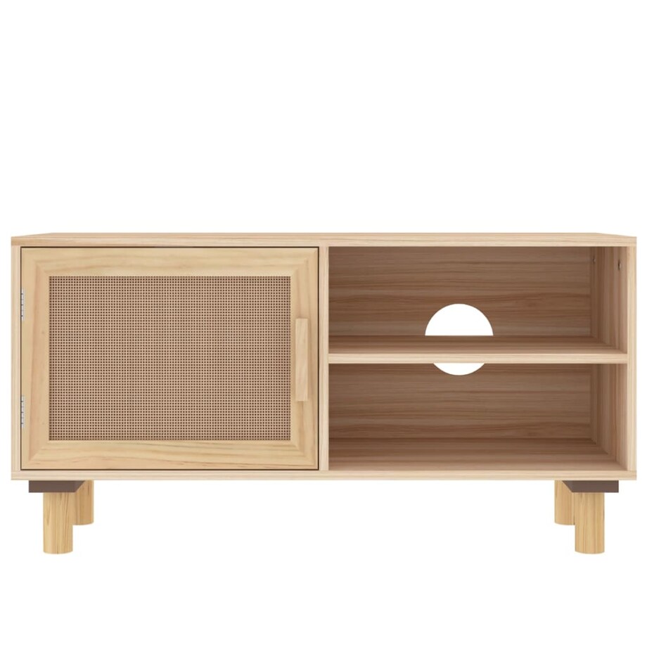 vidaXL Stolik pod TV, brązowy, 80x30x40 cm, drewno sosnowe i rattan