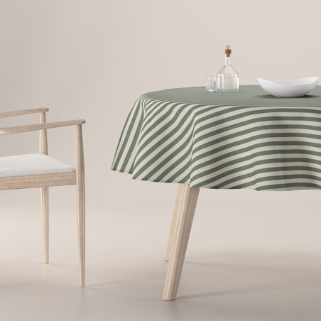 Obrus okrągły 130 x 130 cm zielono-białe pasy (1,5cm)