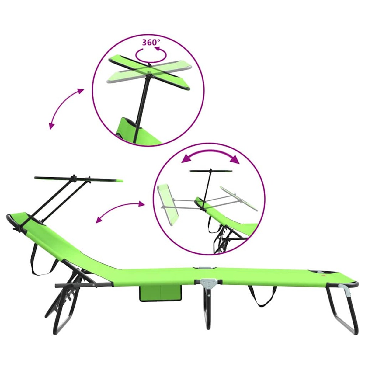 vidaXL Składany leżak z poduszką Zielony 56 x 190 x 81cm tkanina