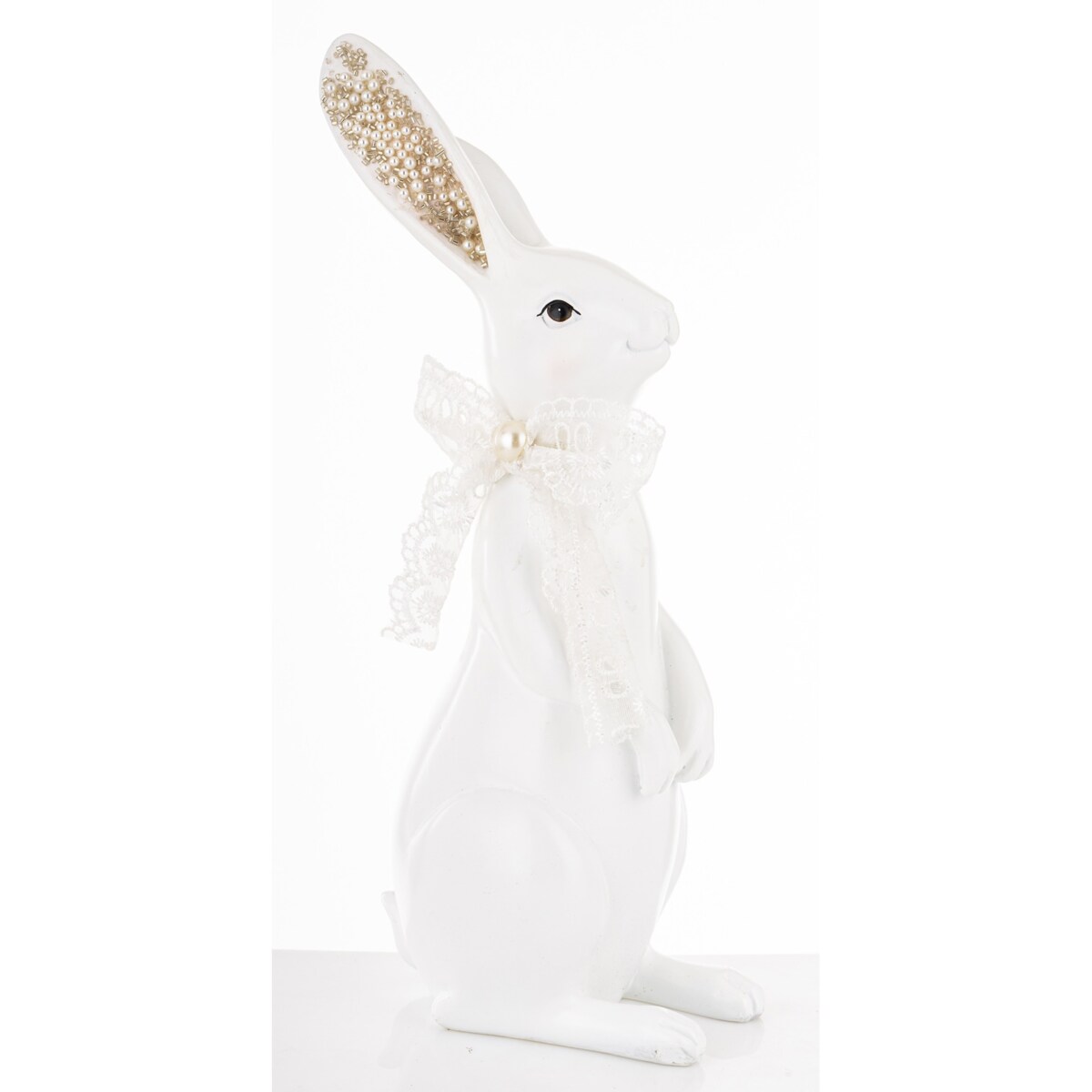 Dekoracja - biała króliczka z perełkami w uszkach 23x9x11 cm