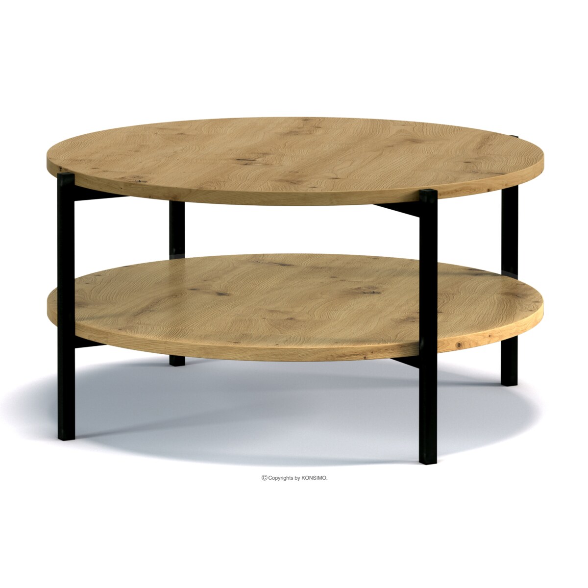 KONSIMO GERIS Stolik kawowy w stylu loftowym z półką, dąb rzemieślniczy