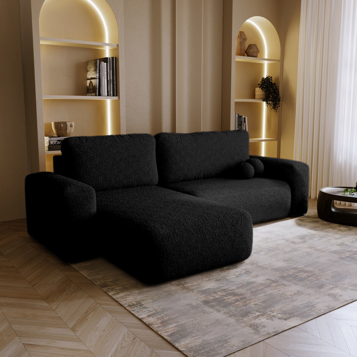 Narożnik Lewy ILO z funkcją spania i pojemnikiem na pościel, czarny