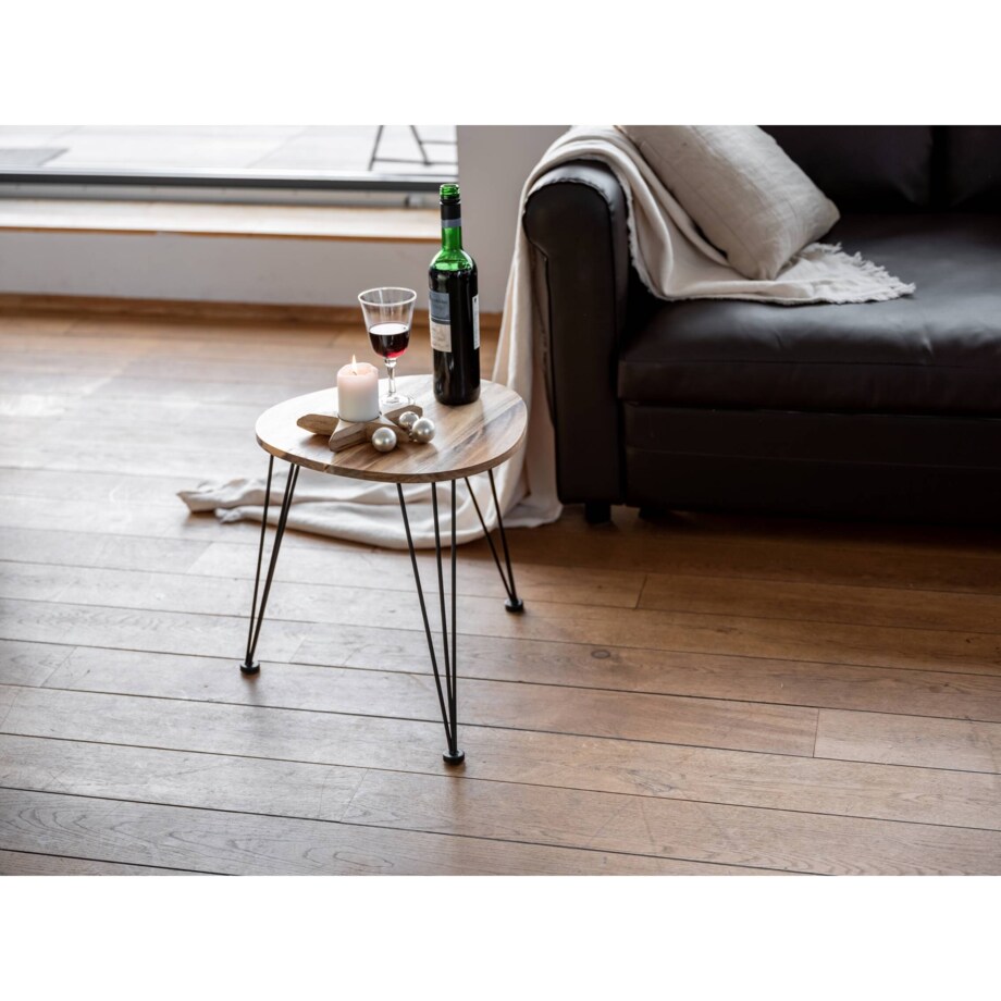 Stolik kawowy okrągły, blat Ø 44 cm z drewna akacji, WENKO