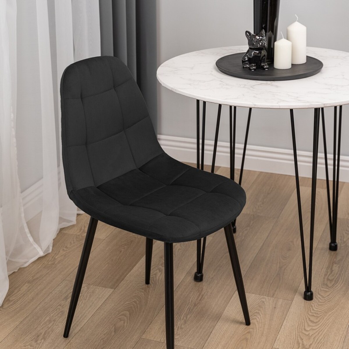 Krzesło tapicerowane czarne welurowe nowoczesne pikowane