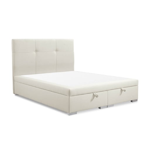 Łóżko tapicerowane BEHATI 140x200 z pojemnikiem, Jasny Beż, tkanina Megan 353