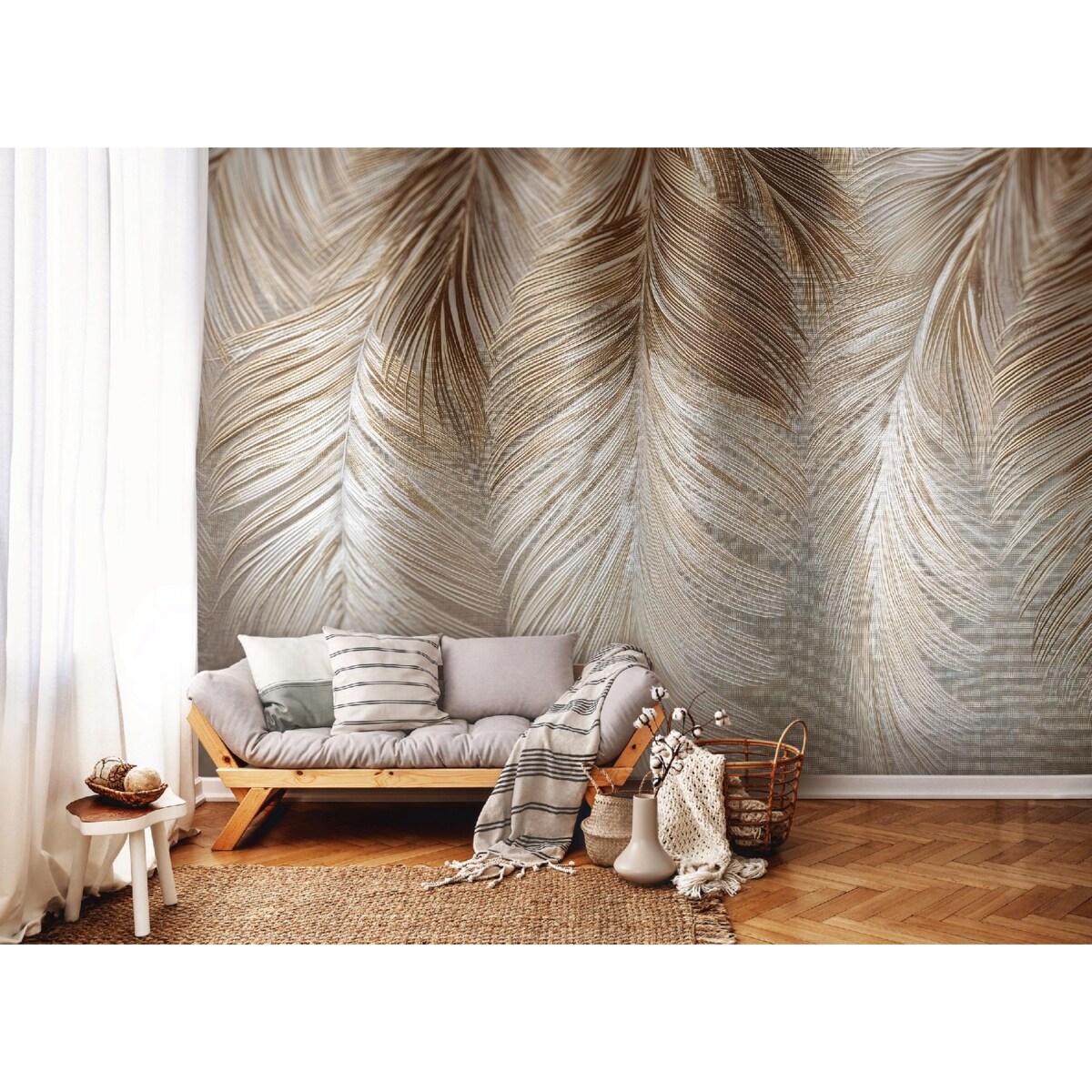 Fototapeta Do Sypialni Salonu Na Flizelinie Pióra Liście Brązowy 250x175