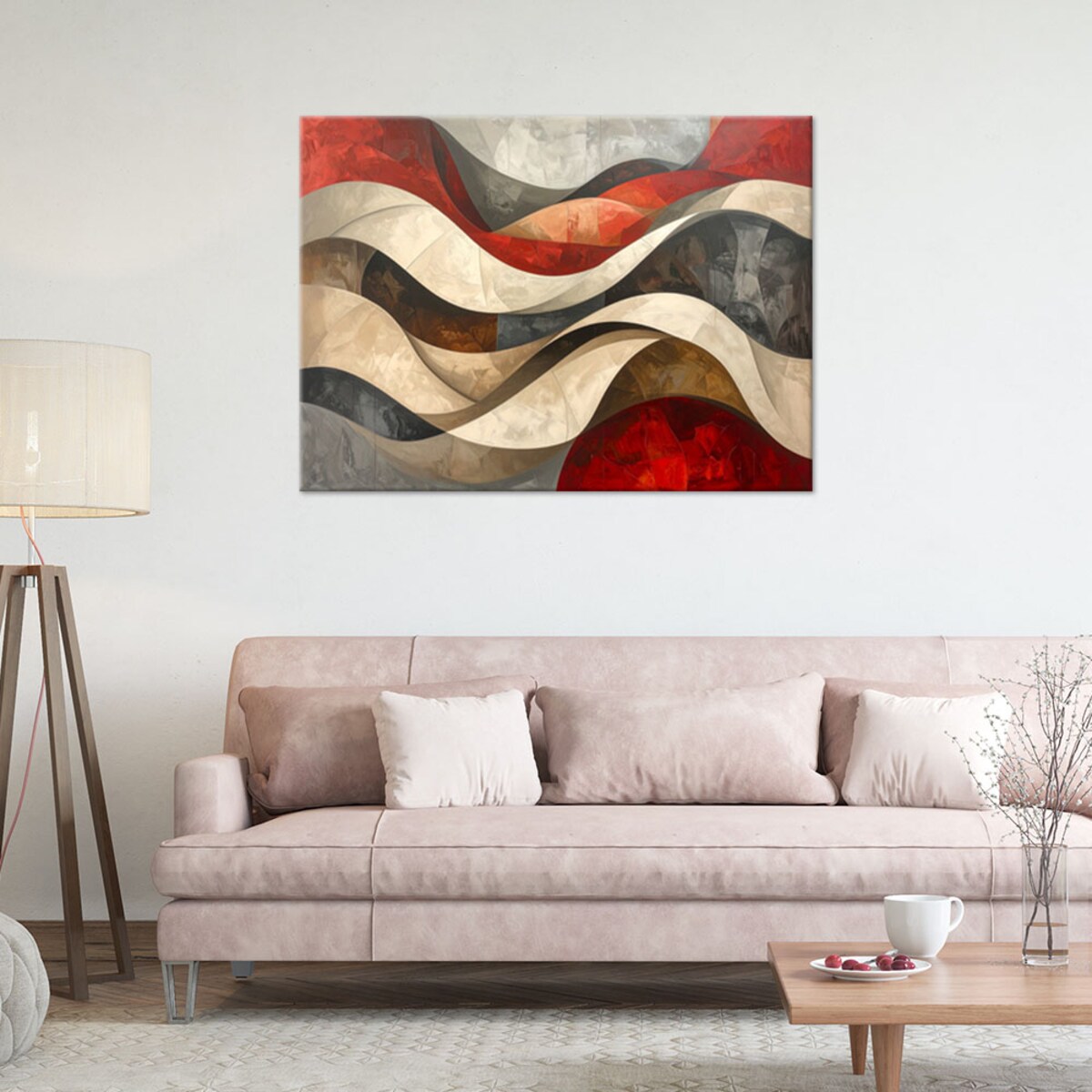 Obraz do salonu sypialni biura loftu, Abstrakcja linie kształty beżowy czerwony