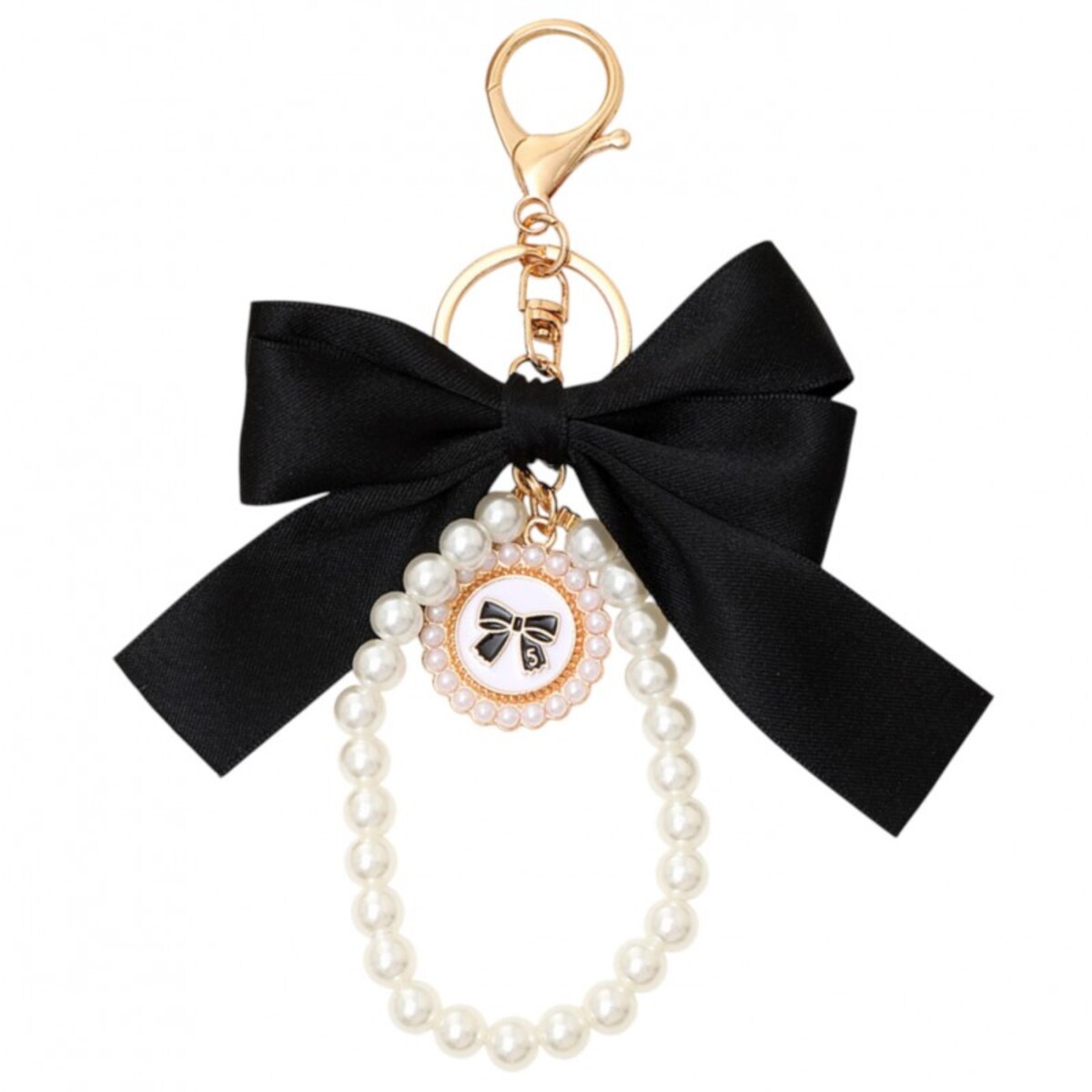 Brelok do kluczy z czarną KOKARDĄ i perłami BRL362CZ