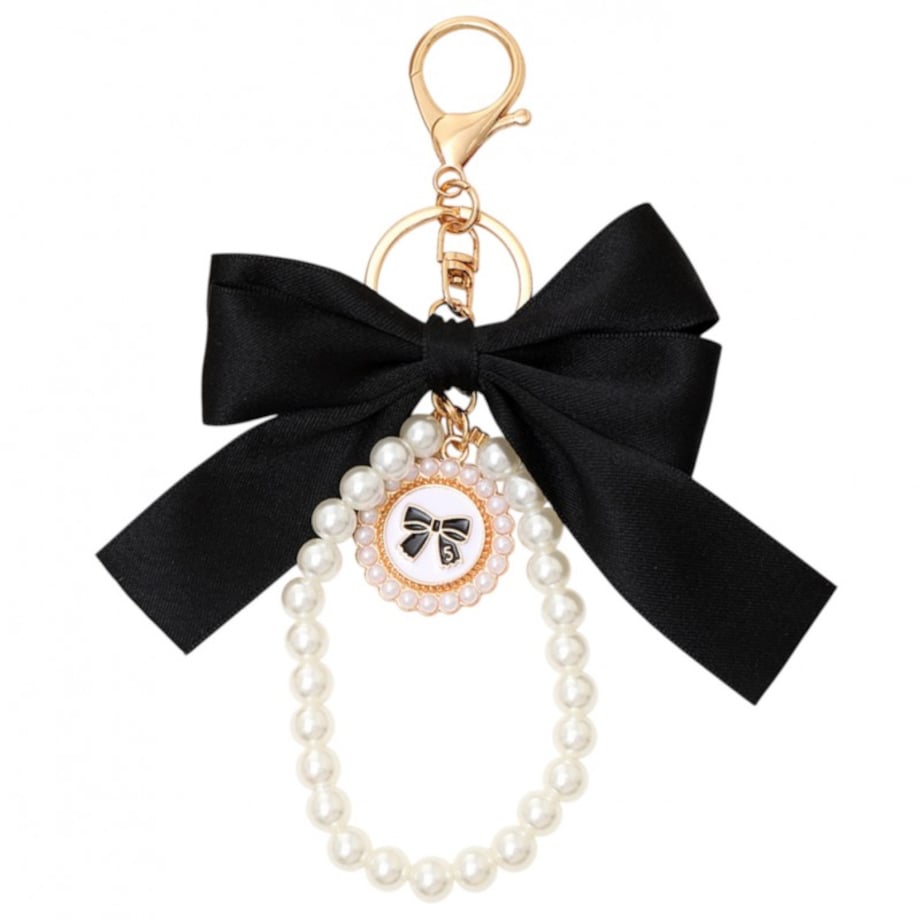 Brelok do kluczy z czarną KOKARDĄ i perłami BRL362CZ