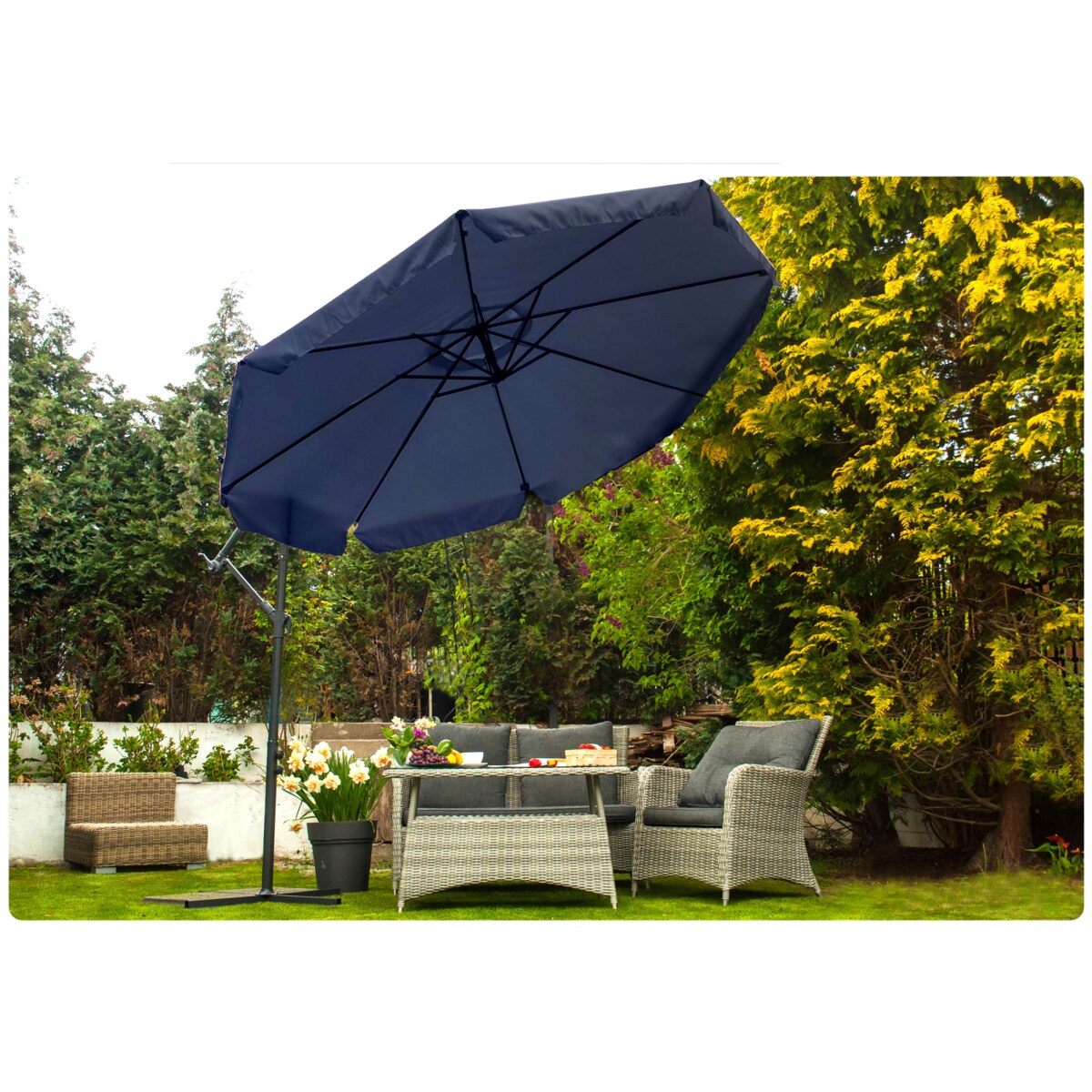 Parasol ogrodowy składany z wysięgnikiem 8 segmentów ø350cm granatowy Plonos