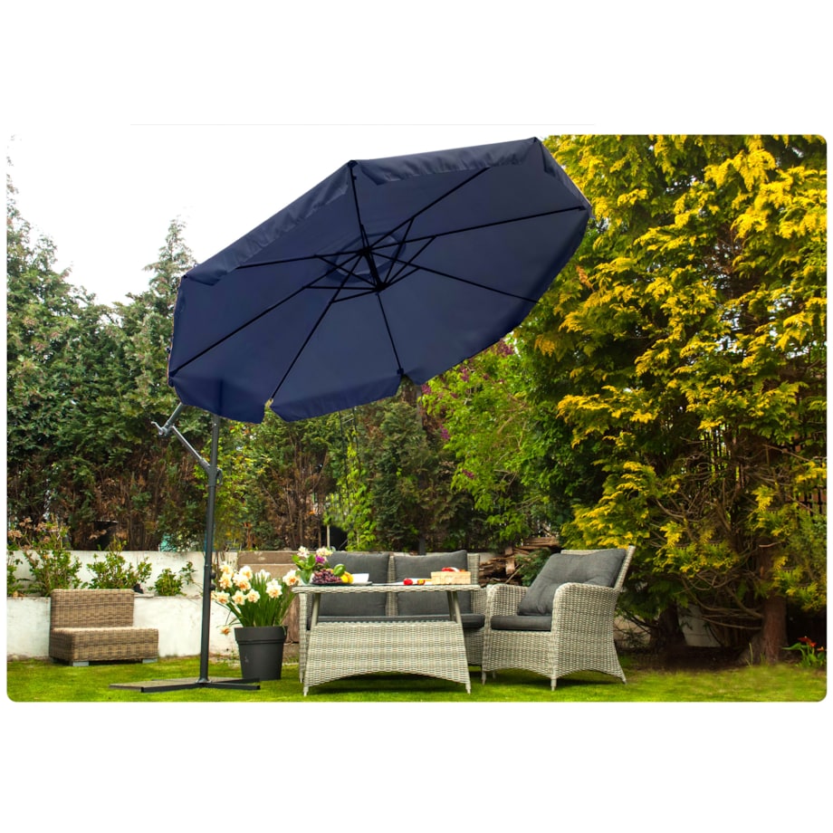 Parasol ogrodowy składany z wysięgnikiem 8 segmentów ø350cm granatowy Plonos