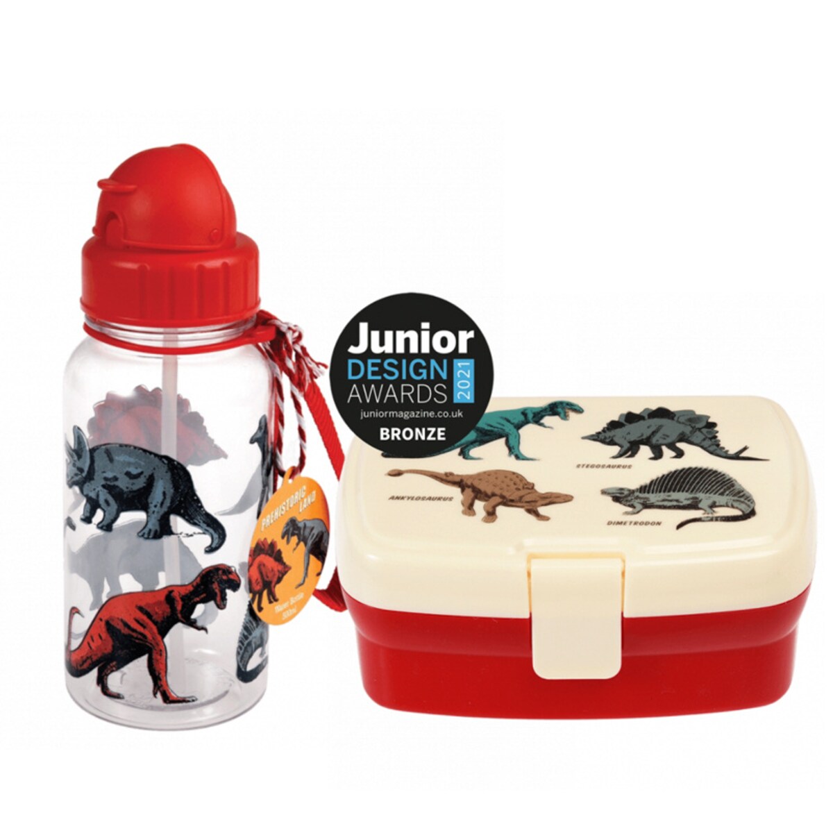 Zestaw do szkoły: bidon ze słomką 500 ml + Lunchbox z tacką Dinozaury, Rex London