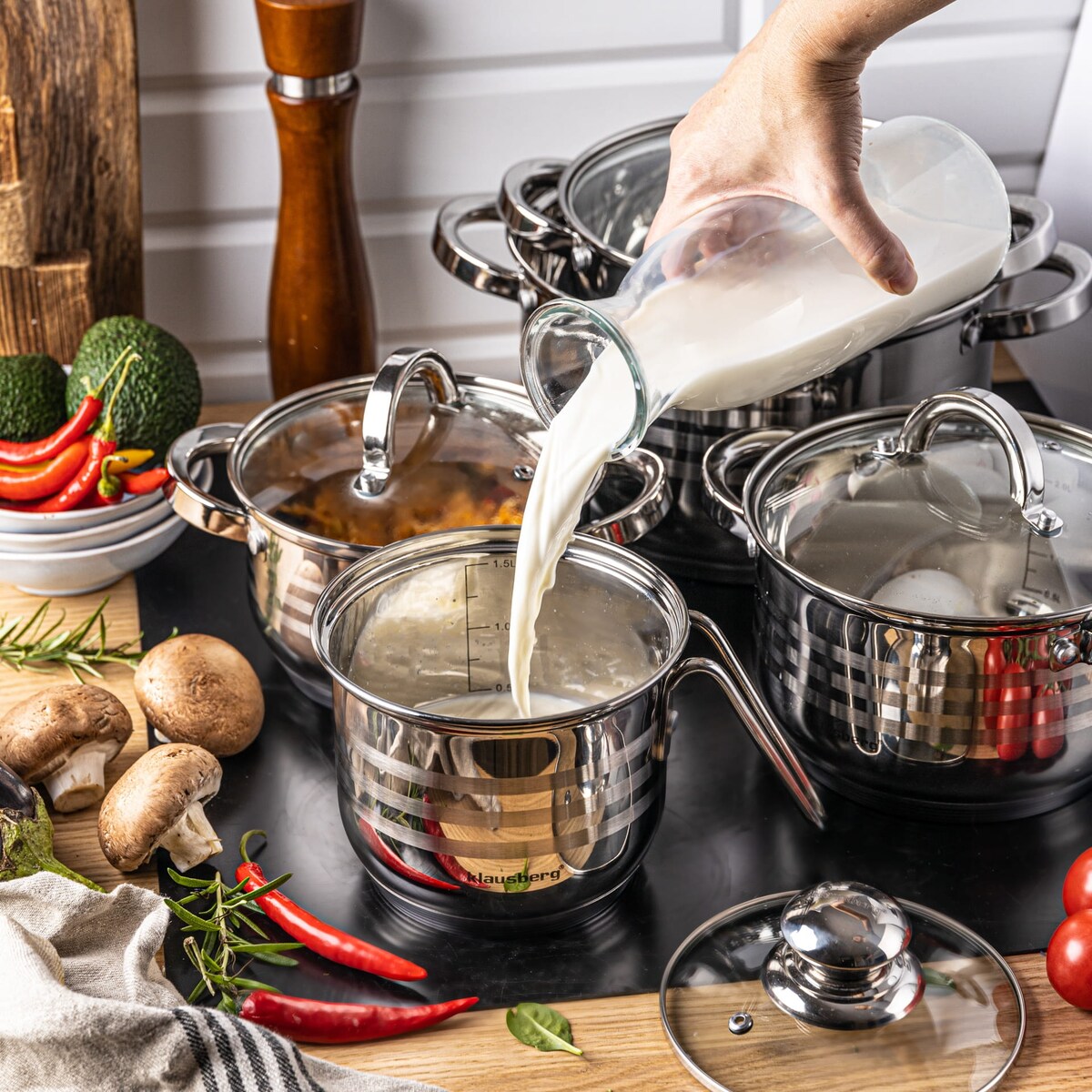 Zestaw garnków stalowych 10 ele. 1.7/2.1/2.9/3.9/6.6L KLAUSBERG