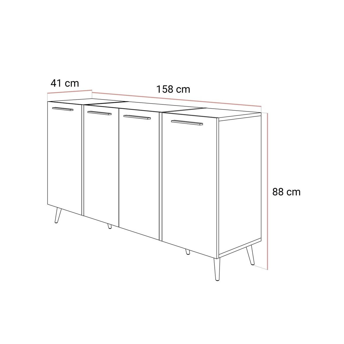 Komoda ONYX 4D kaszmir połysk na nózkach 158 cm uchwyty