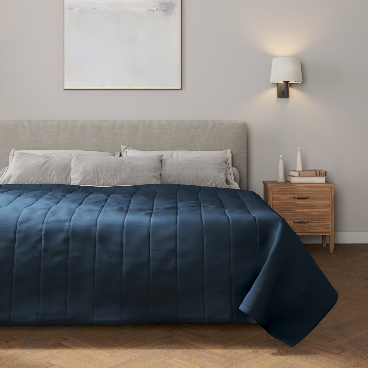 Narzuta pikowana w pasy 200x210 granatowy