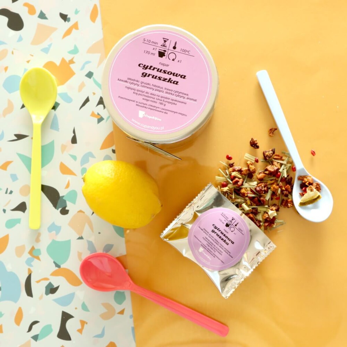 Herbata owocowa CYTRUSOWA GRUSZKA o smaku orzeźwiających cytrusów PREMIUM - herbata liściasta sypana mieszanka napar susz - gotowa na prezent upominek