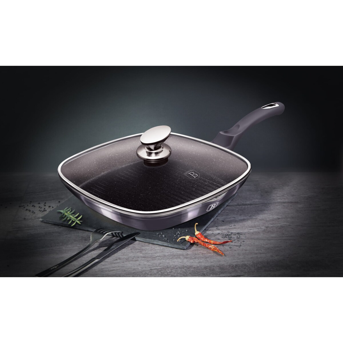 Patelnia grillowa z powłoką granitową 28x28cm BERLINGER HAUS Carbon Pro