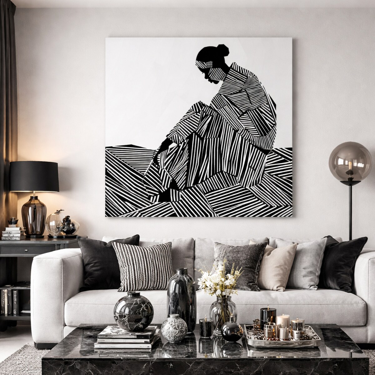 Obraz Cisza Linii – abstrakcyjna sylwetka w czerni i bieli