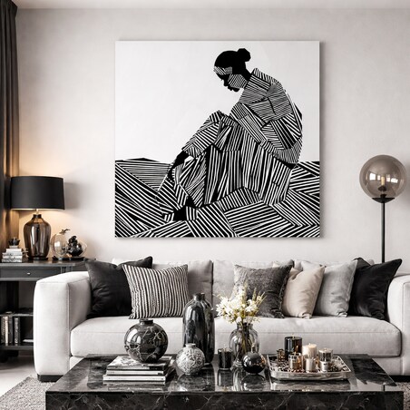 Obraz Cisza Linii – abstrakcyjna sylwetka w czerni i bieli