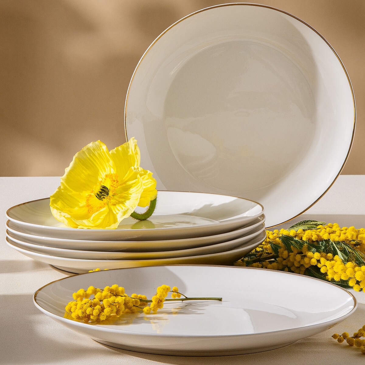 KONSIMO AD BELLA, Talerz obiadowy 6 szt., kolor ecru/złoty