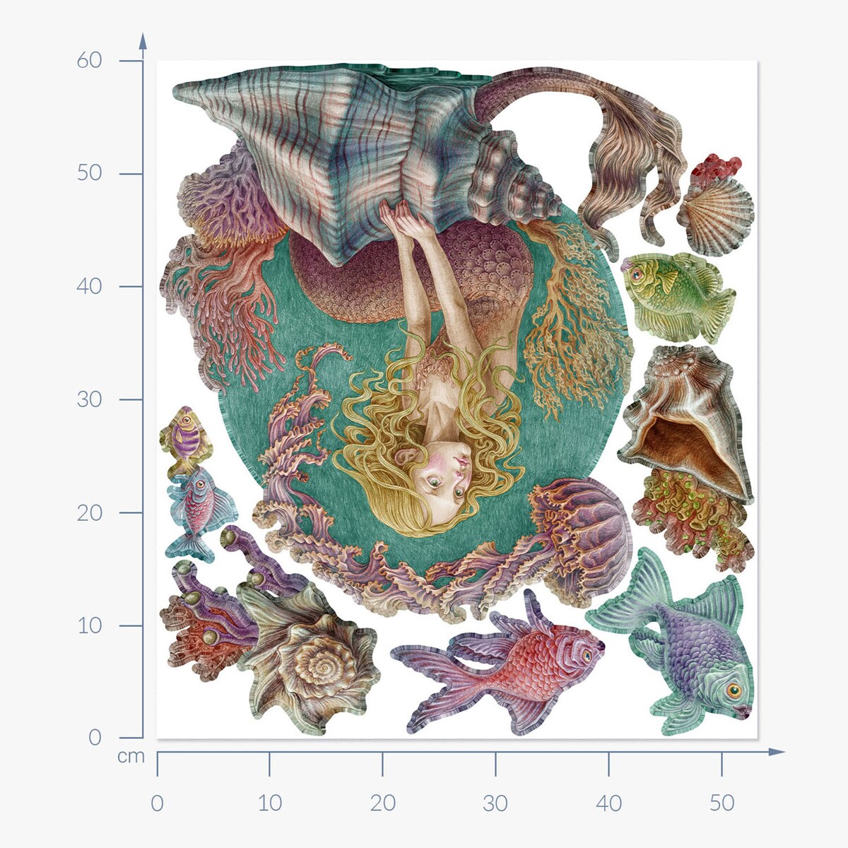 Zestaw naklejek na ścianę, Syrenie opowieści, 60cm