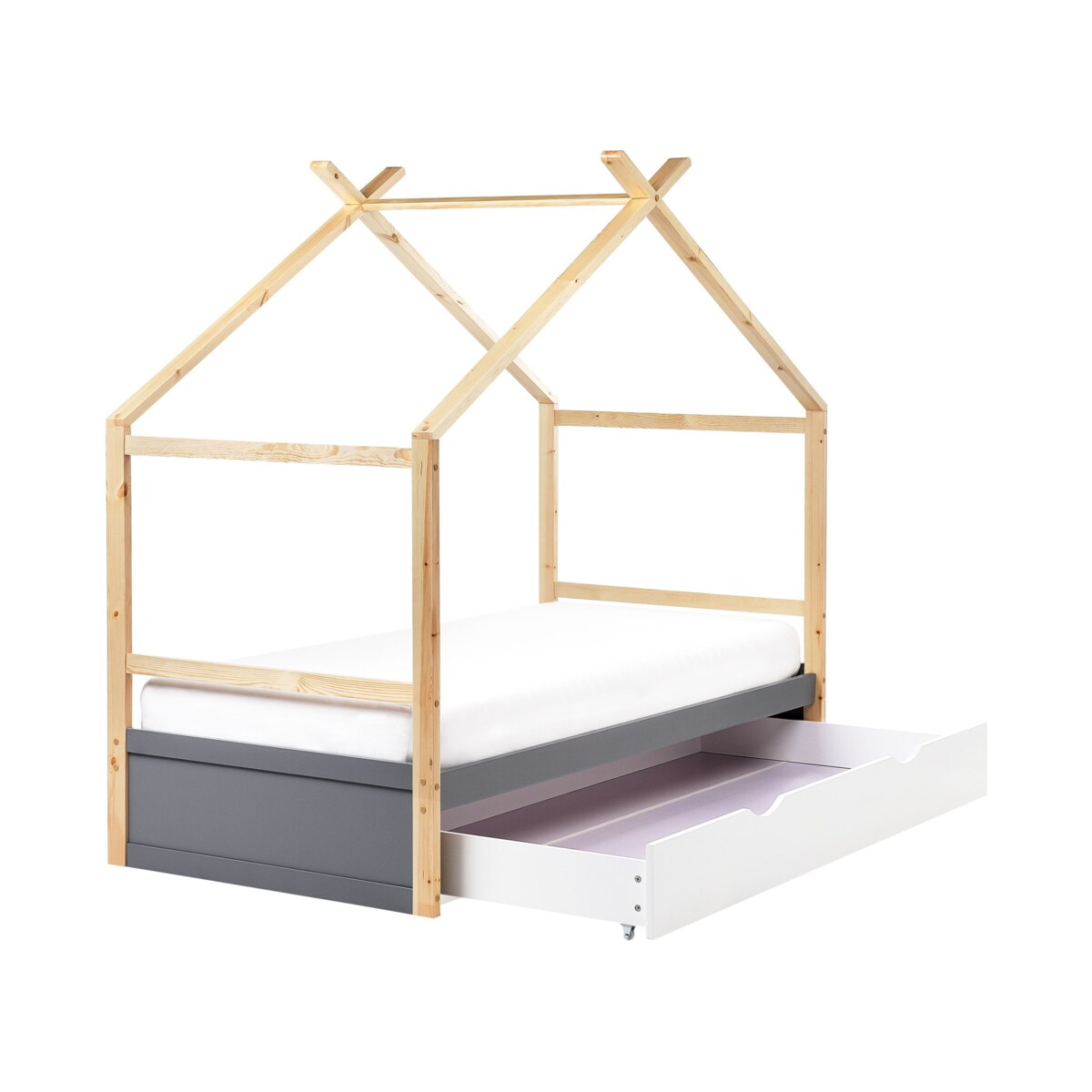 Łóżko dziecięce domek drewniane z szufladami 90 x 200 cm szare ORGEVAL