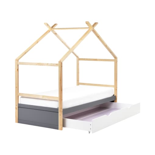 Łóżko dziecięce domek drewniane z szufladami 90 x 200 cm szare ORGEVAL