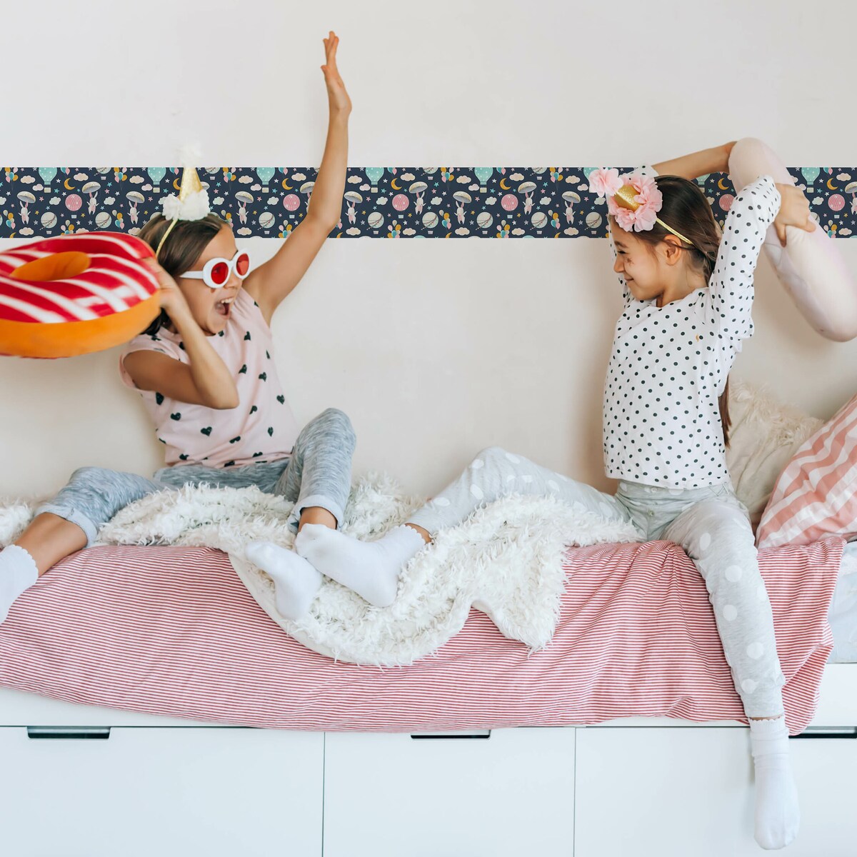 Pasek Dekoracyjny Bordiura Do Tapeta KRÓLICZKI Balony Chmurki Gwiazdy