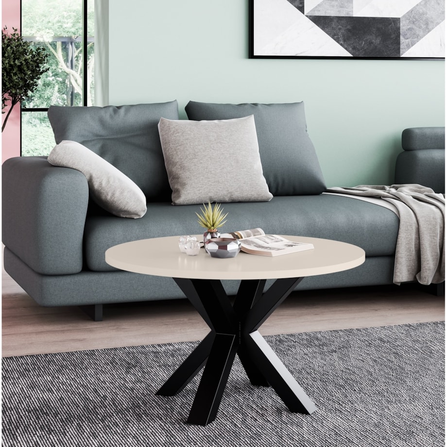 Stolik kawowy NEO okrągły 75 cm, metalowa podstawa- kaszmir