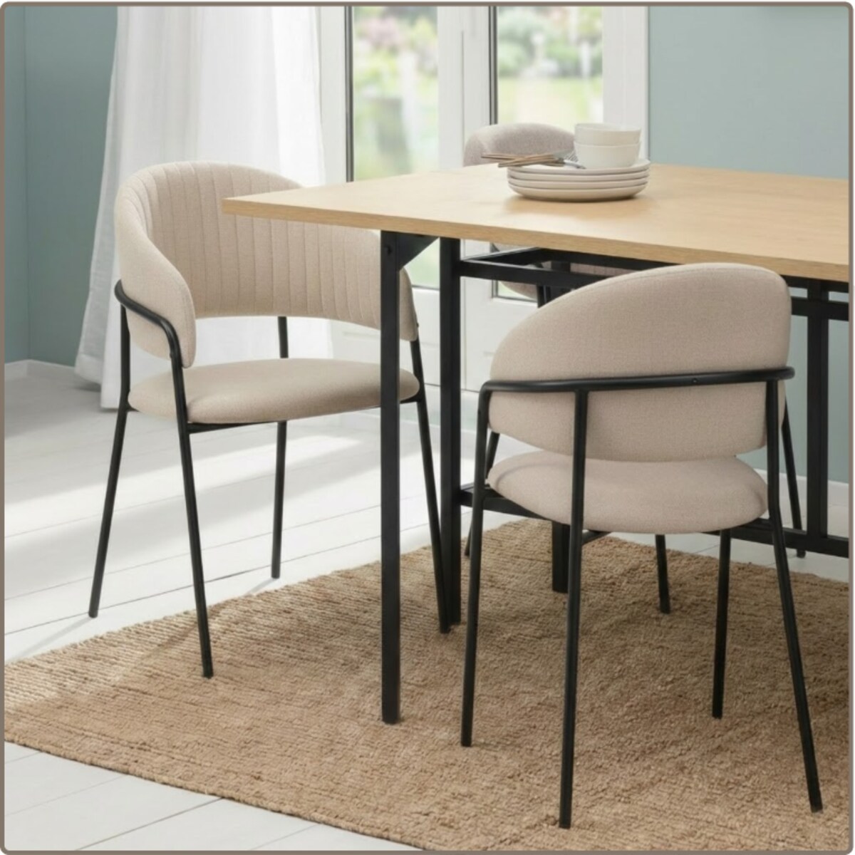 Krzesło tapicerowane nowoczesne wygodne pikowane do jadalni salonu beżowe tkanina